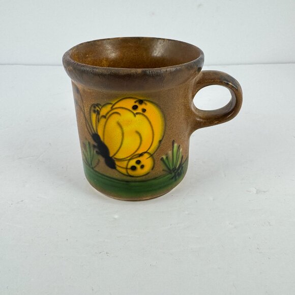 Set of 3 McCoy Pottery Butterfly Mugs Vintage Hand Painted Brown Yellow Cups - Picture 5 of 11
